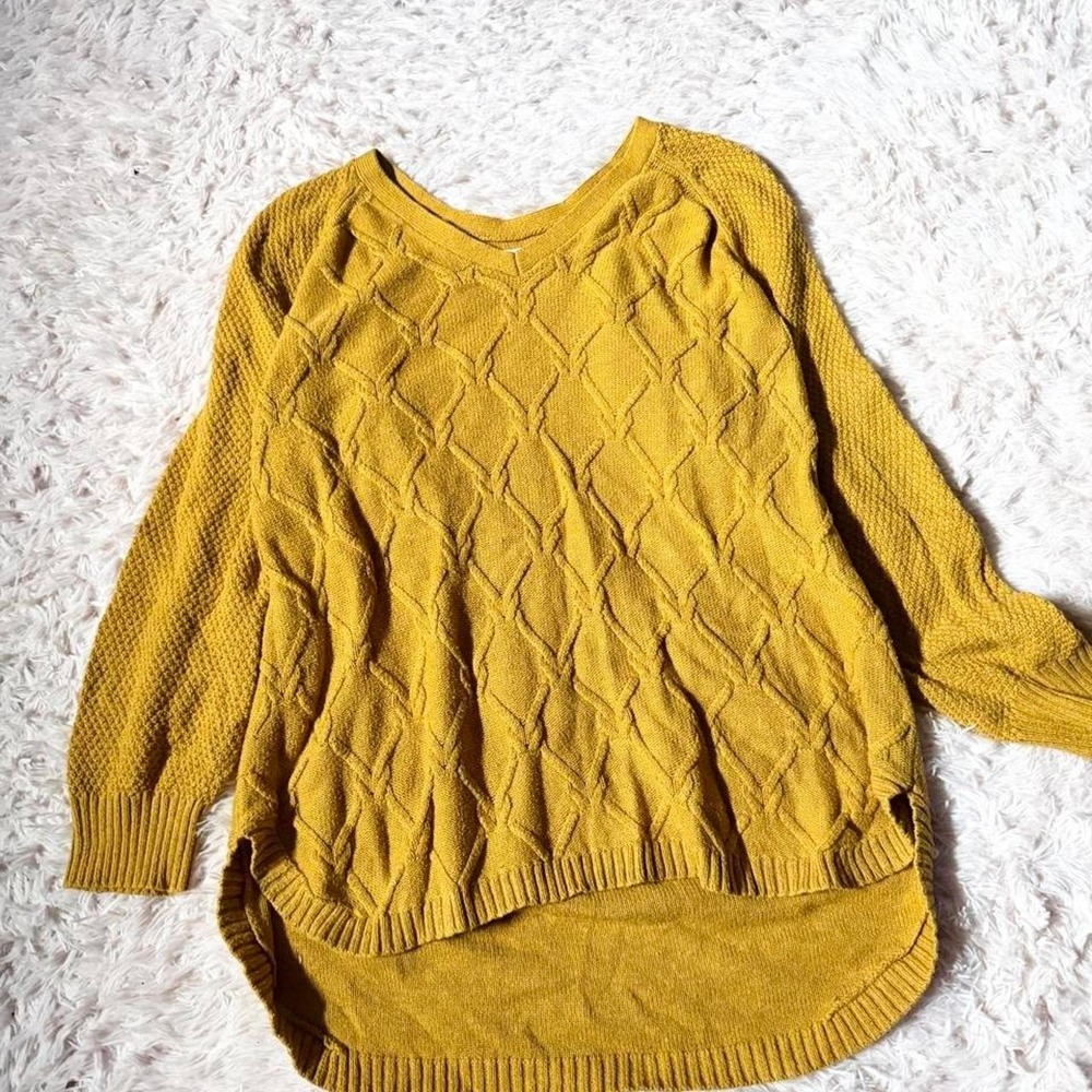 Mustard Cable Knit Cozy Autumn Pumpkin Patch Earthy Sweater Womens 1X Country